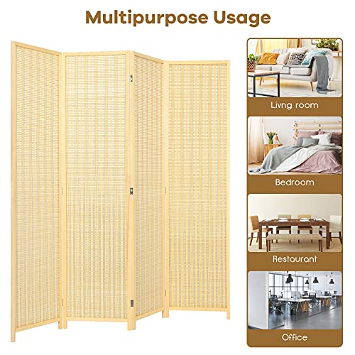 Bamboo 6 Ft Tall 4 Panel Folding Room Divider U472931