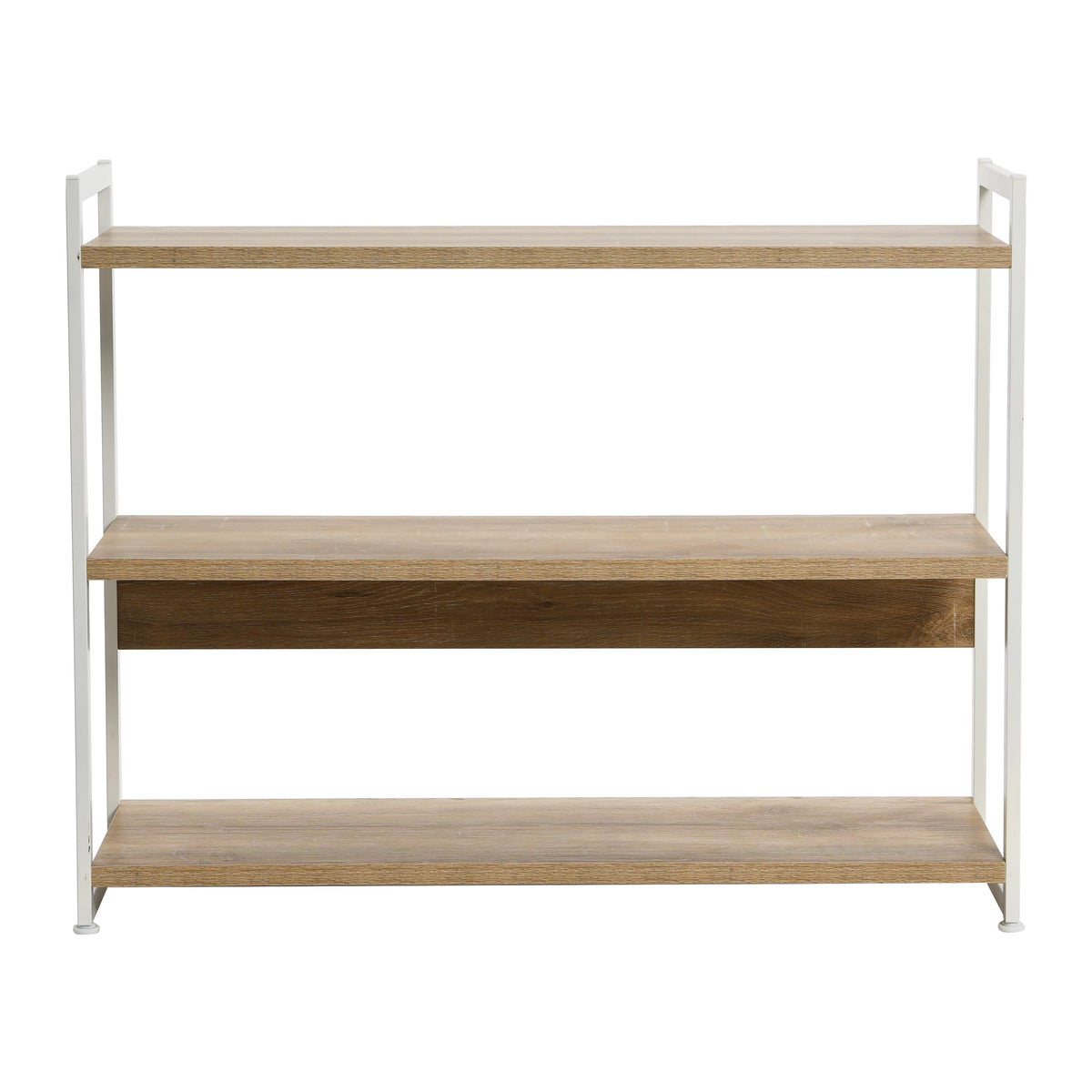 3 Tier Bleached Wood and White Metal Bookshelf L3102