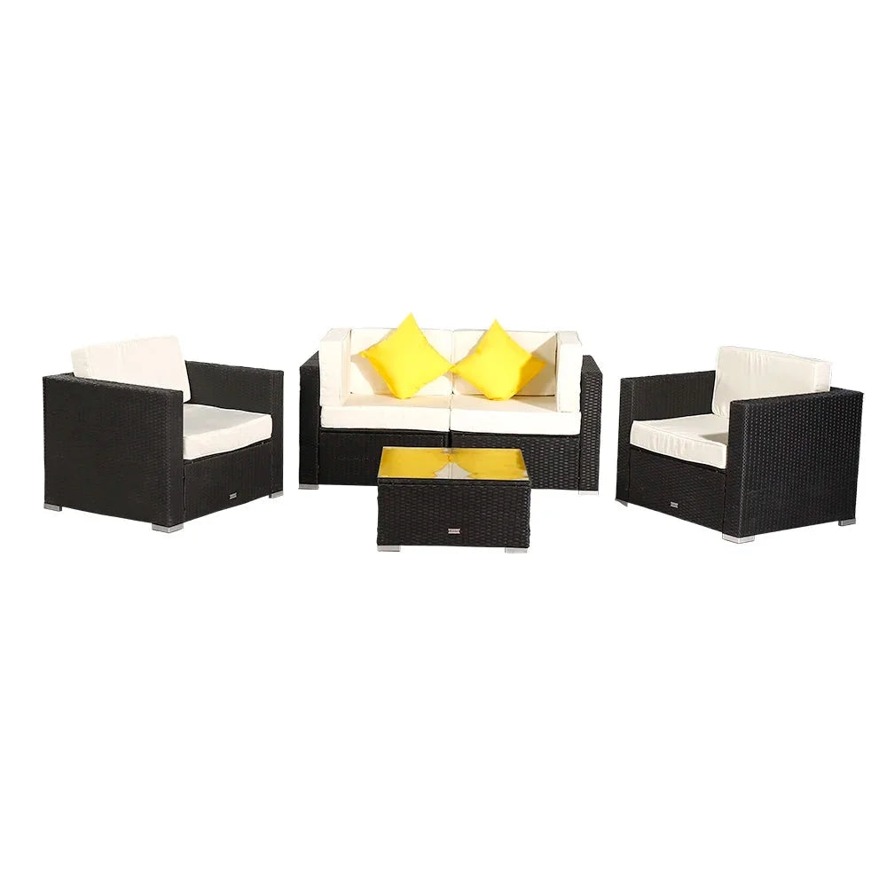 5 Pieces PE Wicker Rattan Patio Sofa Set U9564