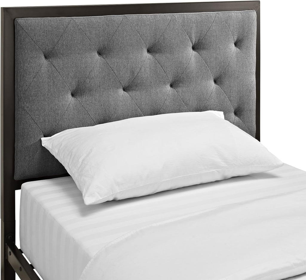 Twin Size Grey Fabric Bed Frame O42191