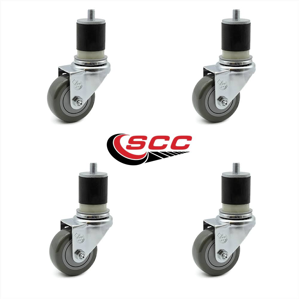 3.5 inch Gray Polyurethane Swivel Stem Caster Set N78855