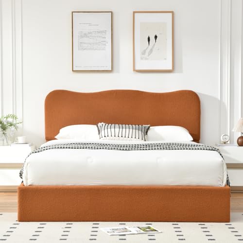 Queen Size Upholstered Boucle Storage Bed with Curved Headboard X763130