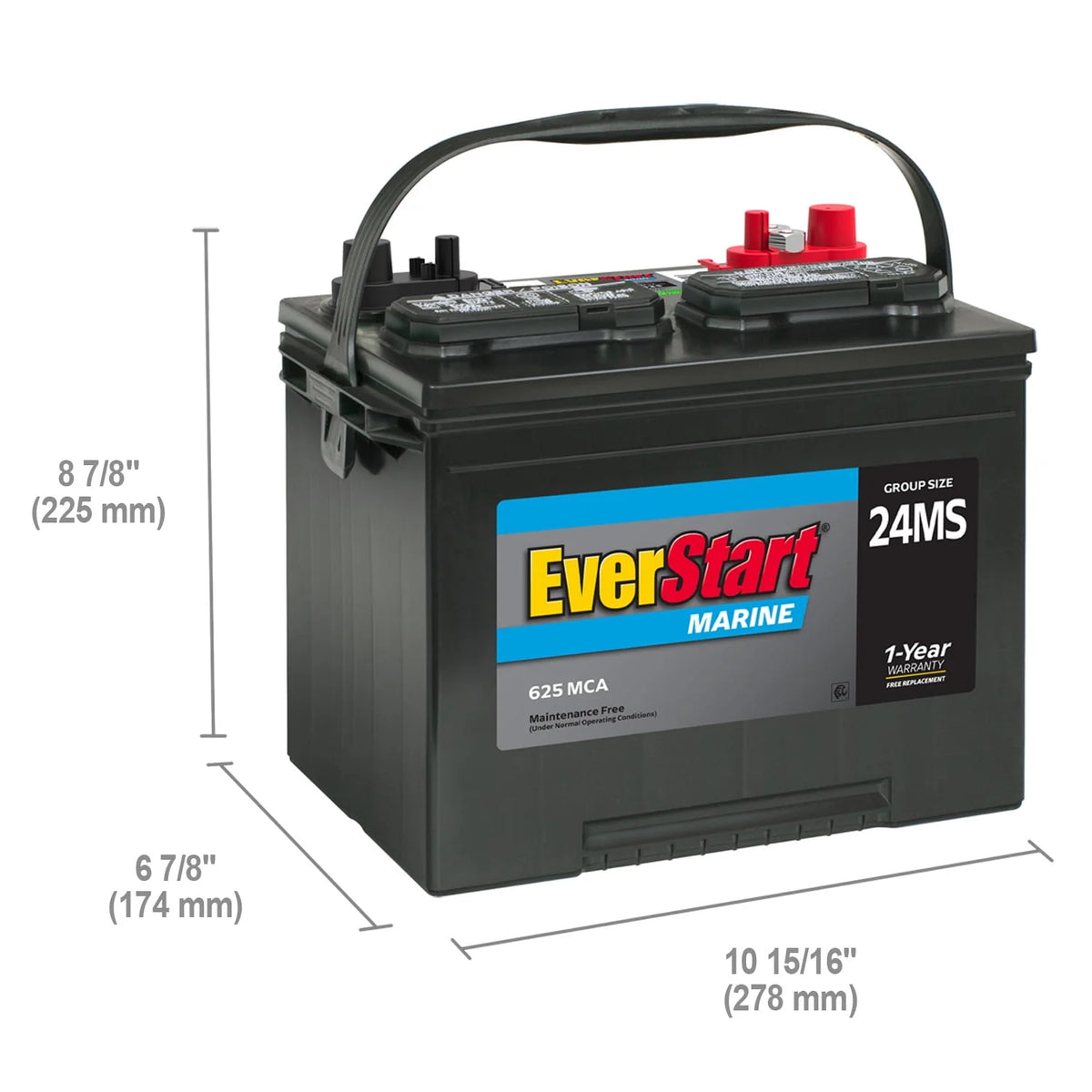 Lead Acid Marine Starting Battery Group Size 24MS 12 Volt 625 MCA R5171