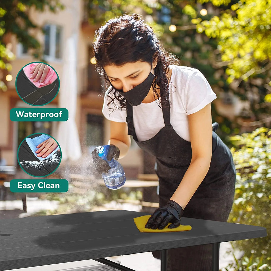 6ft Folding Picnic Table and Bench Black D789