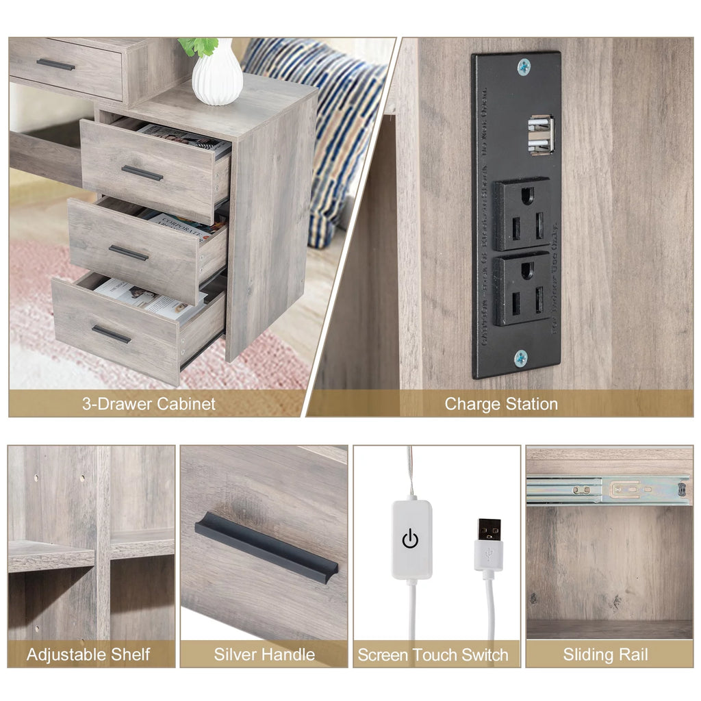 Lighted Vanity Makeup Table Set with Sliding Mirror and Cushioned Stool T35097