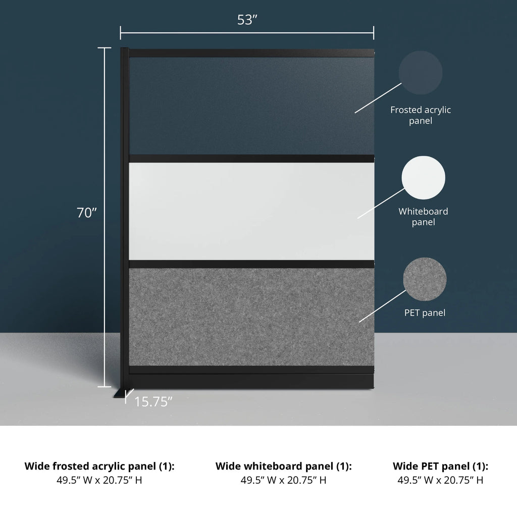 Modular Wall 53in x 70in Add-On with Whiteboard, Frosted Acrylic & Sound Absorbent Panels F68753