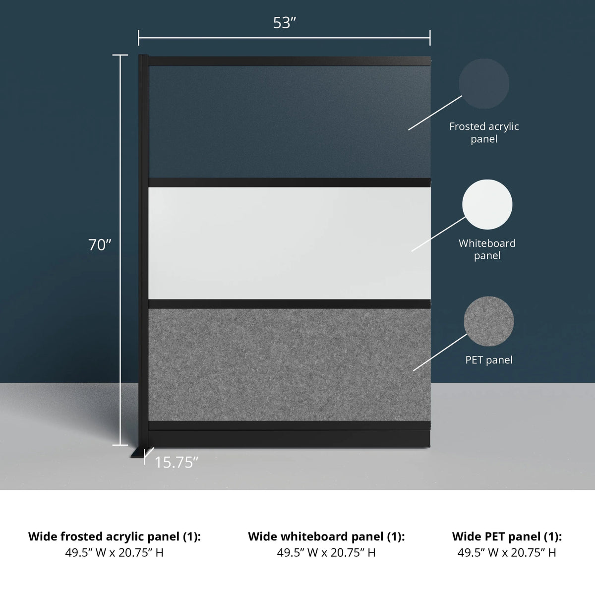 Modular Wall 53in x 70in Add-On with Whiteboard, Frosted Acrylic & Sound Absorbent Panels F68753