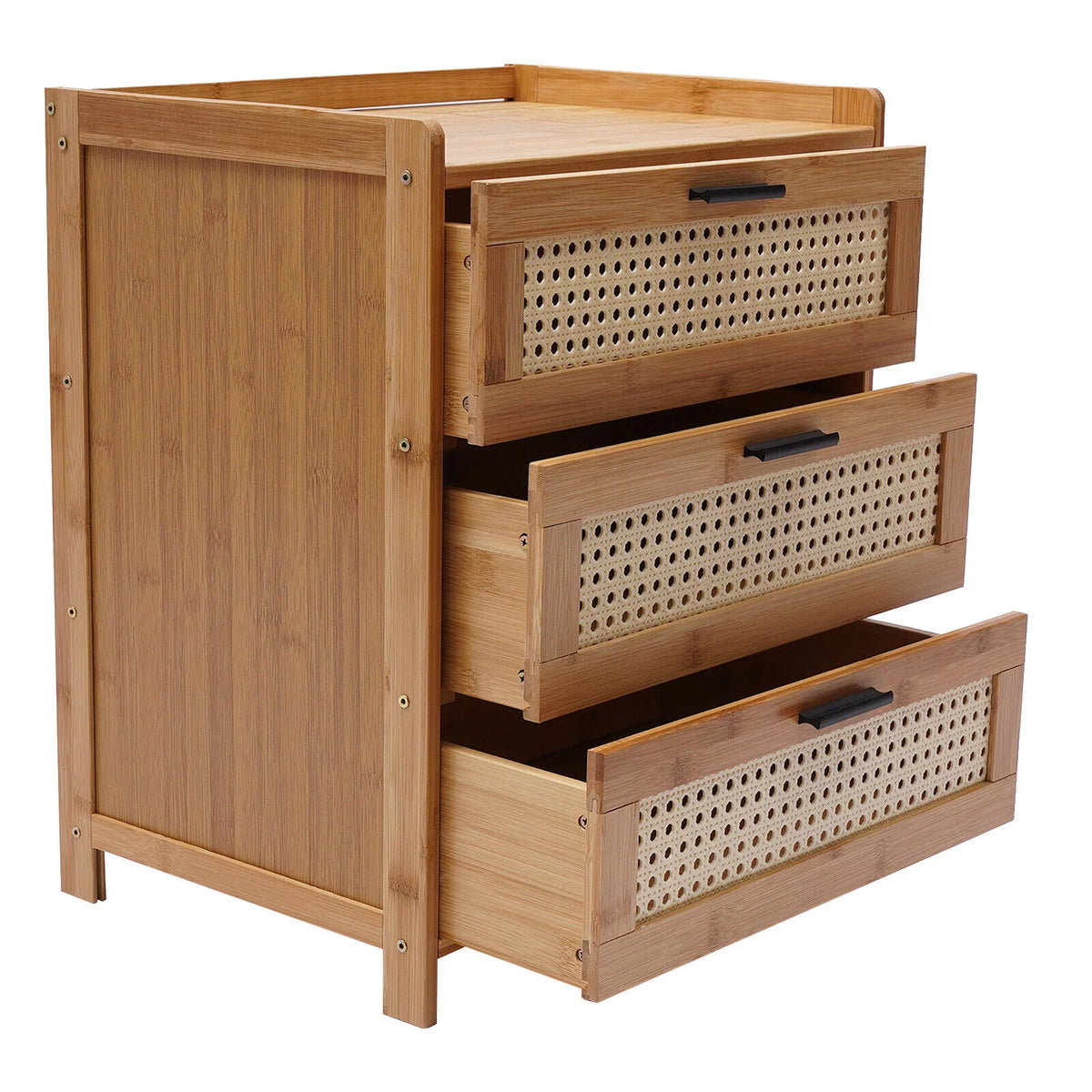 Mid-Century Vintage Nightstand with 3 Mesh Storage Drawers T275244