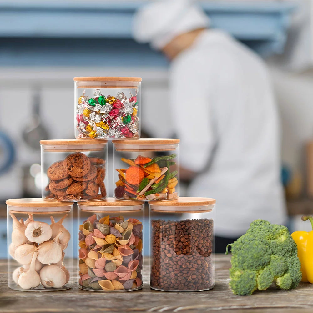 Set of 6 Glass Food Jars with Bamboo Lids O9583
