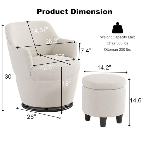 Beige 360 Swivel Accent Chair with Ottoman G27616