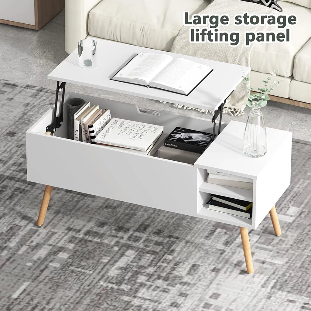 White Lift Top Coffee Table with Hidden Compartment T9566