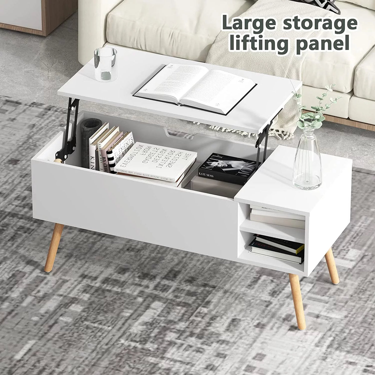 White Lift Top Coffee Table with Hidden Compartment T9566