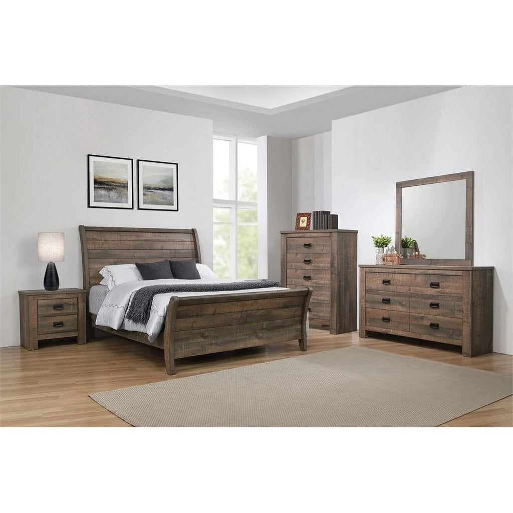 California King Sleigh Bedroom Set Weathered Oak N7285