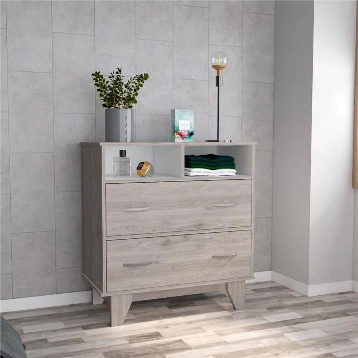 Light Gray White Two Drawer Dresser M3264