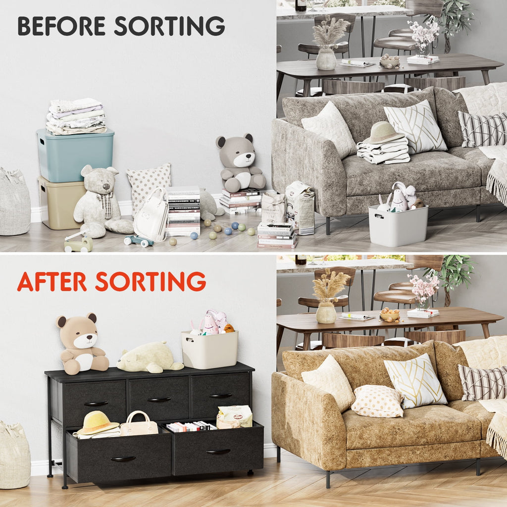 Black 5 Drawer Fabric Dresser R420
