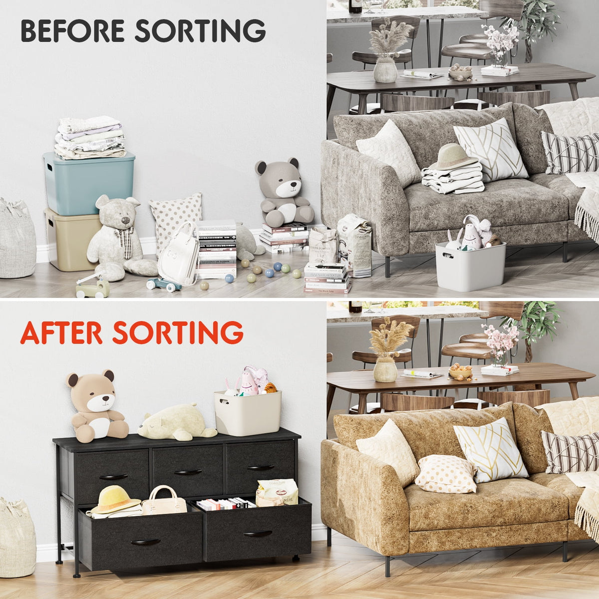 Black 5 Drawer Fabric Dresser R420