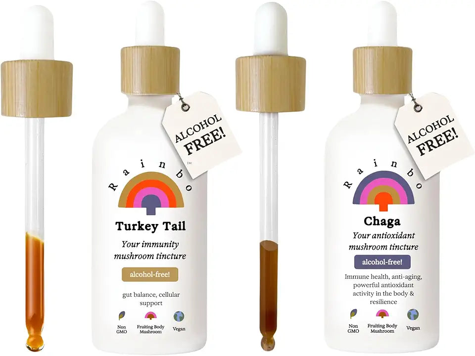 Alcohol Free Mushroom Bundle, Turkey Tail Mushroom Extract + Chaga Mushroom Tincture, Vegan Liquid Mushroom Supplements R47987