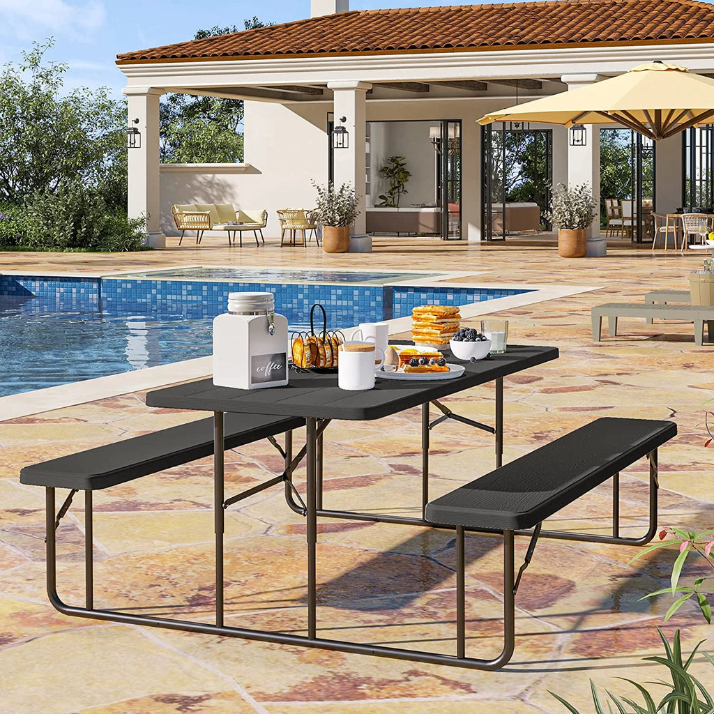 6ft Folding Picnic Table and Bench Black D789