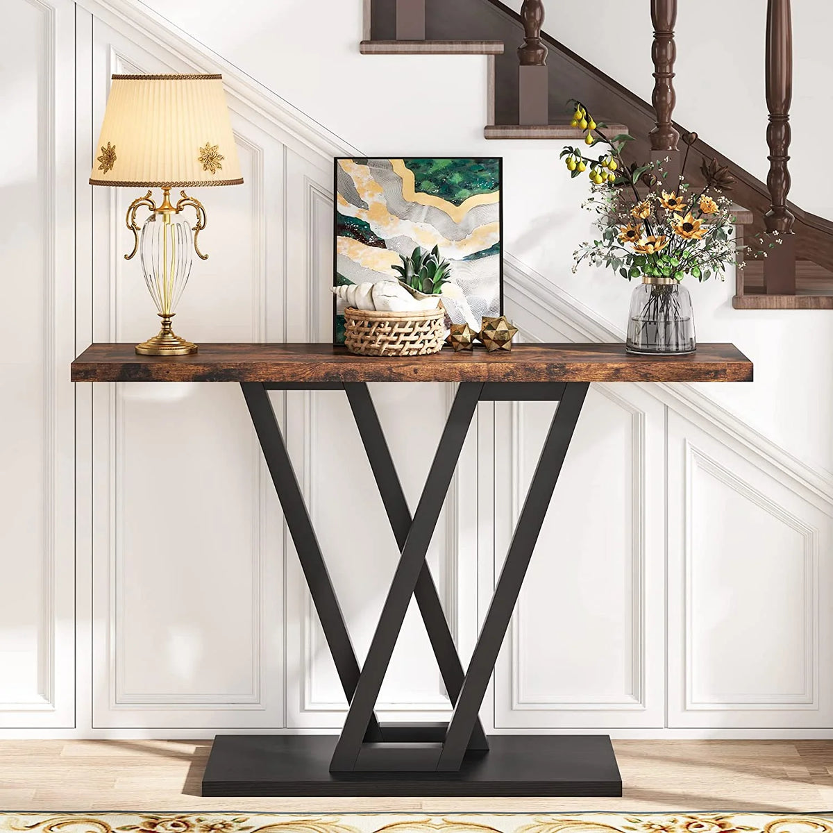 Rustic Brown Industrial Console Table Z976