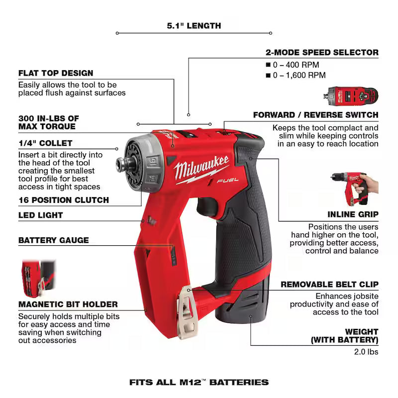 12V Lithium-Ion Brushless Cordless 4-in-1 Installation Driver Kit with 2.5 Ah Battery Pack P379292