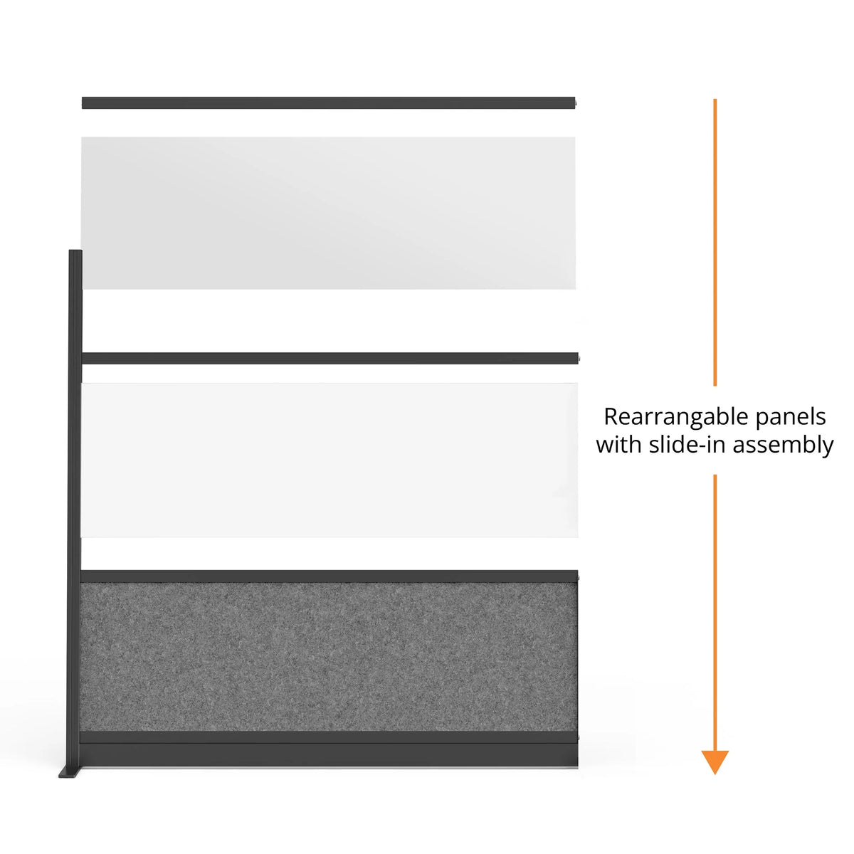 Modular Wall 53in x 70in Add-On with Whiteboard, Frosted Acrylic & Sound Absorbent Panels F68753