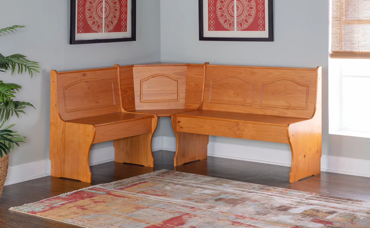 Corner Dining Breakfast Nook with Storage, Seats 4, Natural Honey Finish C1382