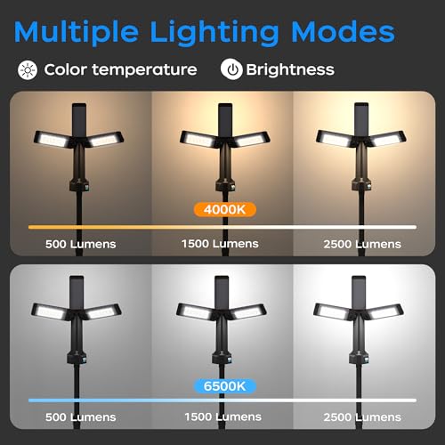 Rechargeable LED Work Light with Stand, 67" Tall Portable Cordless 3-head, 8AH Battery, 500/1500/2500 Lumen, 4000/6500K Dimmable with Detachable Tripod G177561