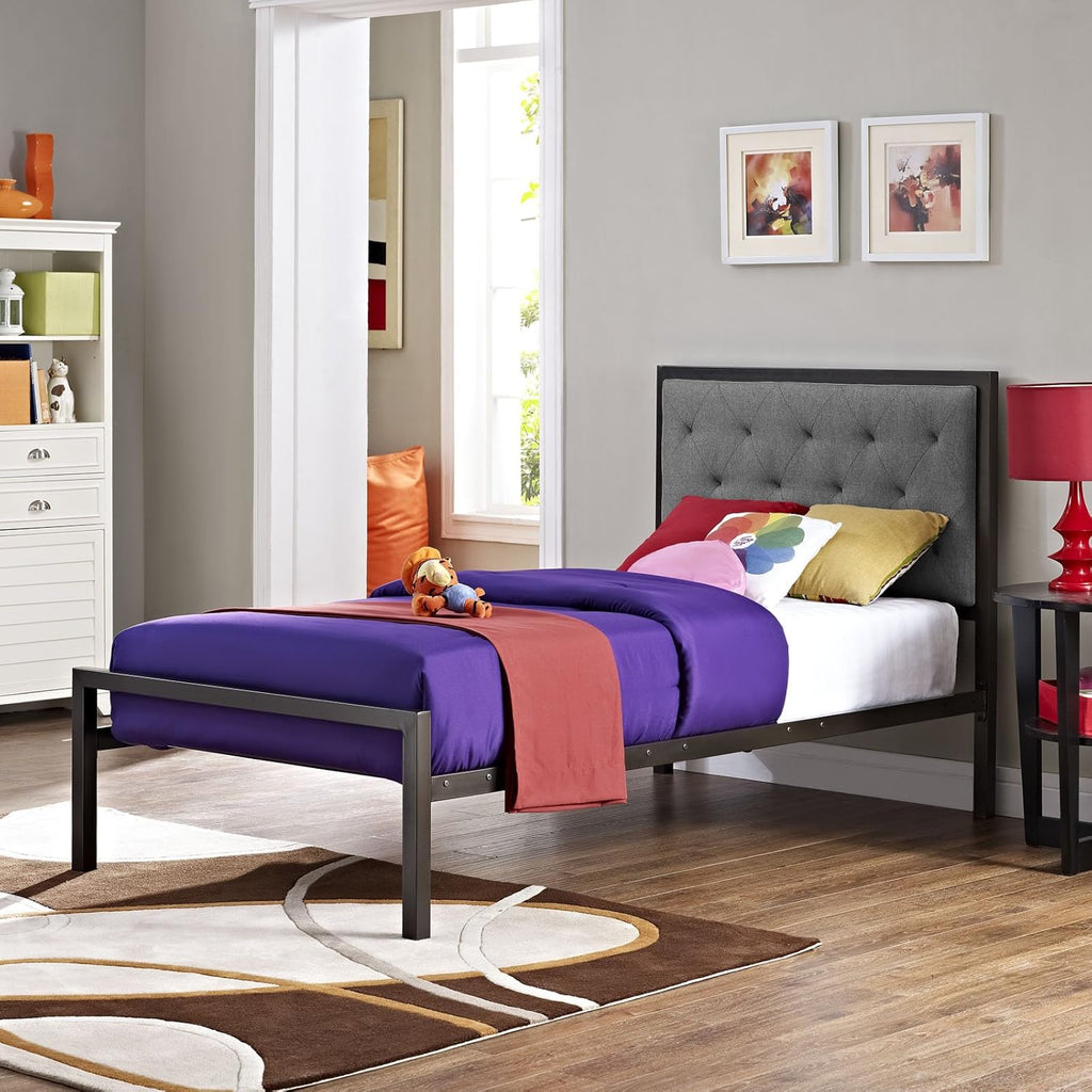 Twin Size Grey Fabric Bed Frame O42191