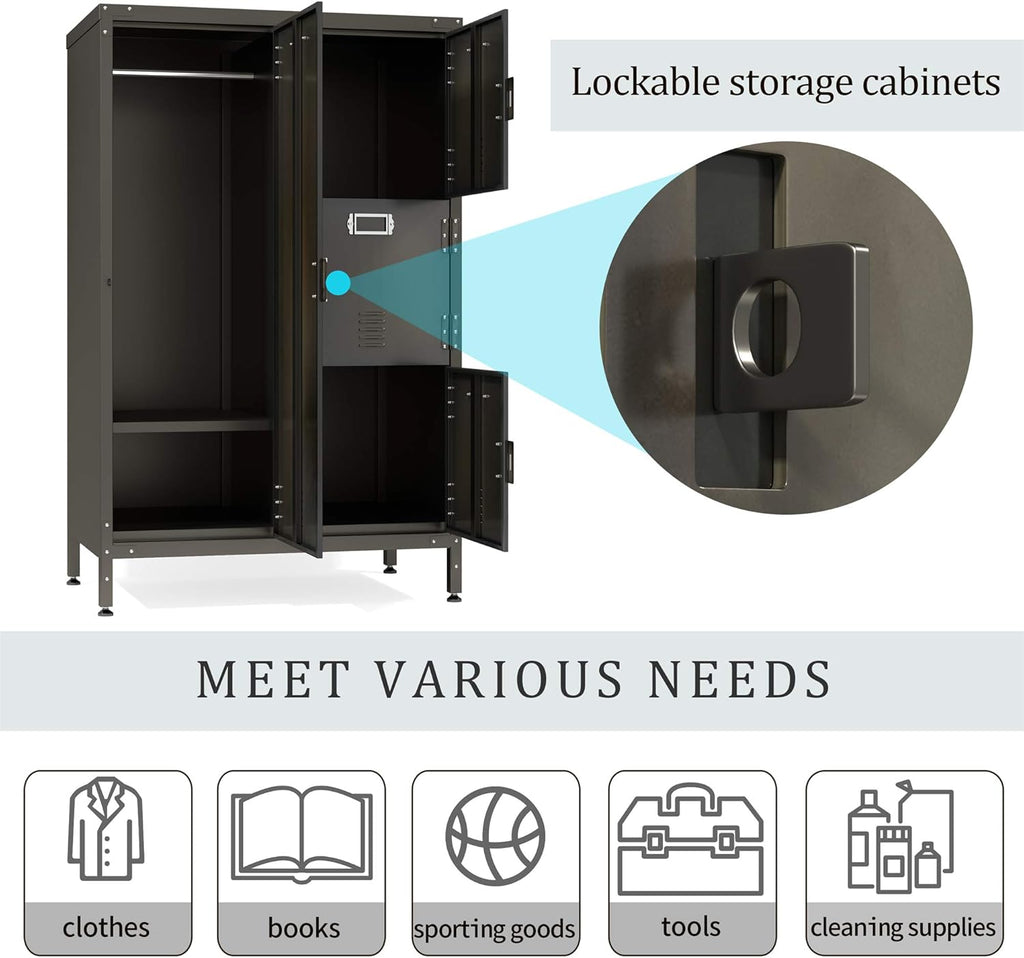 Black Steel Storage Cabinet with Doors and Shelves O95150