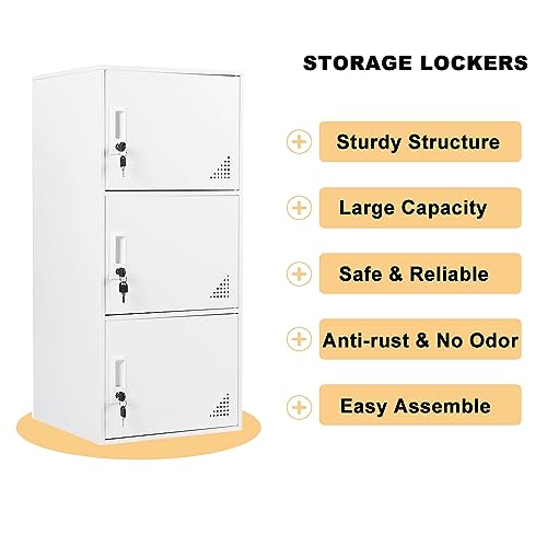 3 Door White Metal Storage Cabinet C671789