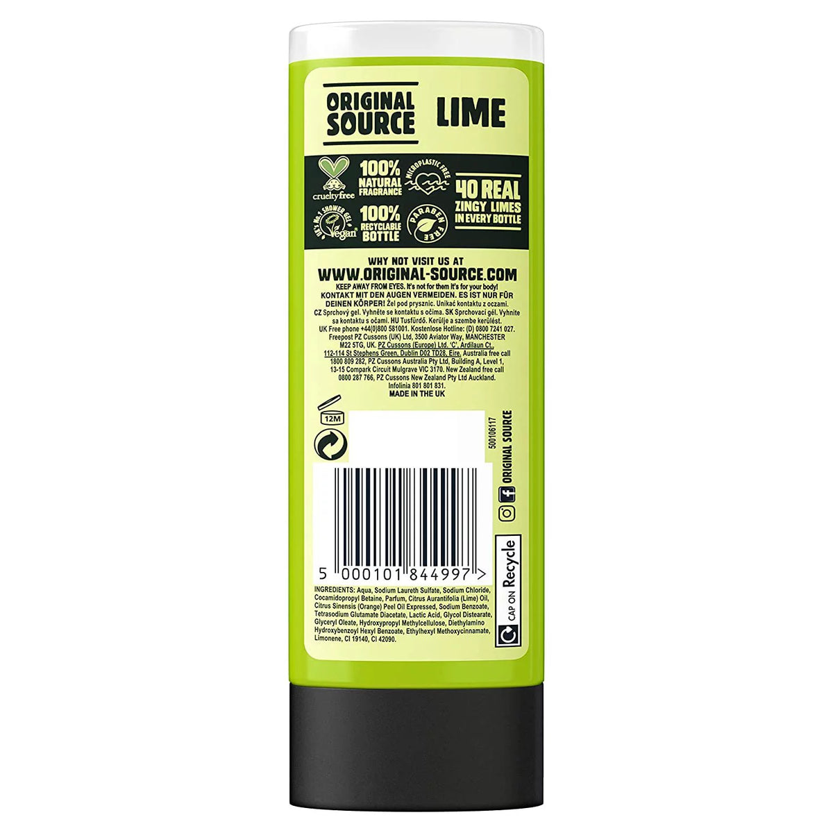 Lime Shower Gel with Natural Fragrance, Vegan, Paraben Free, 6 x 250 ml Z37205