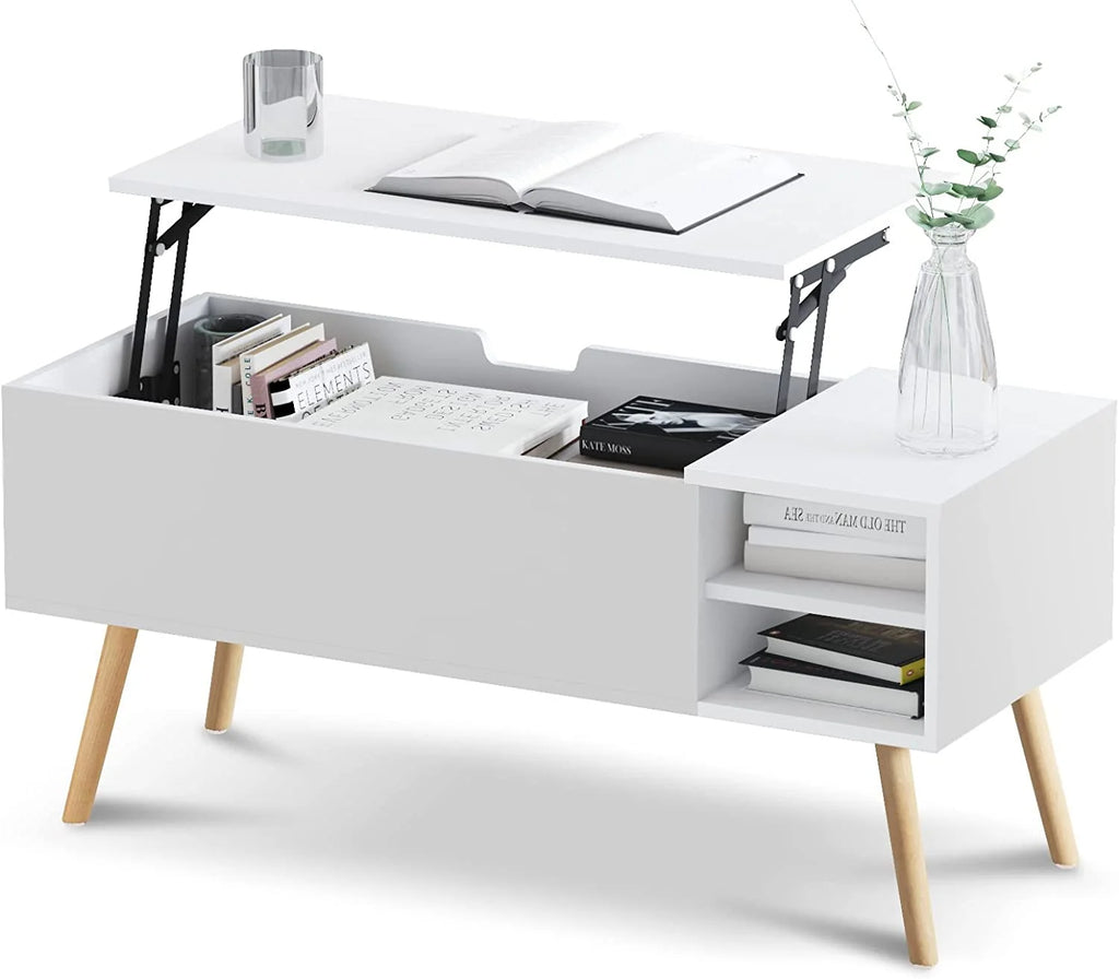 White Lift Top Coffee Table with Hidden Compartment T9566