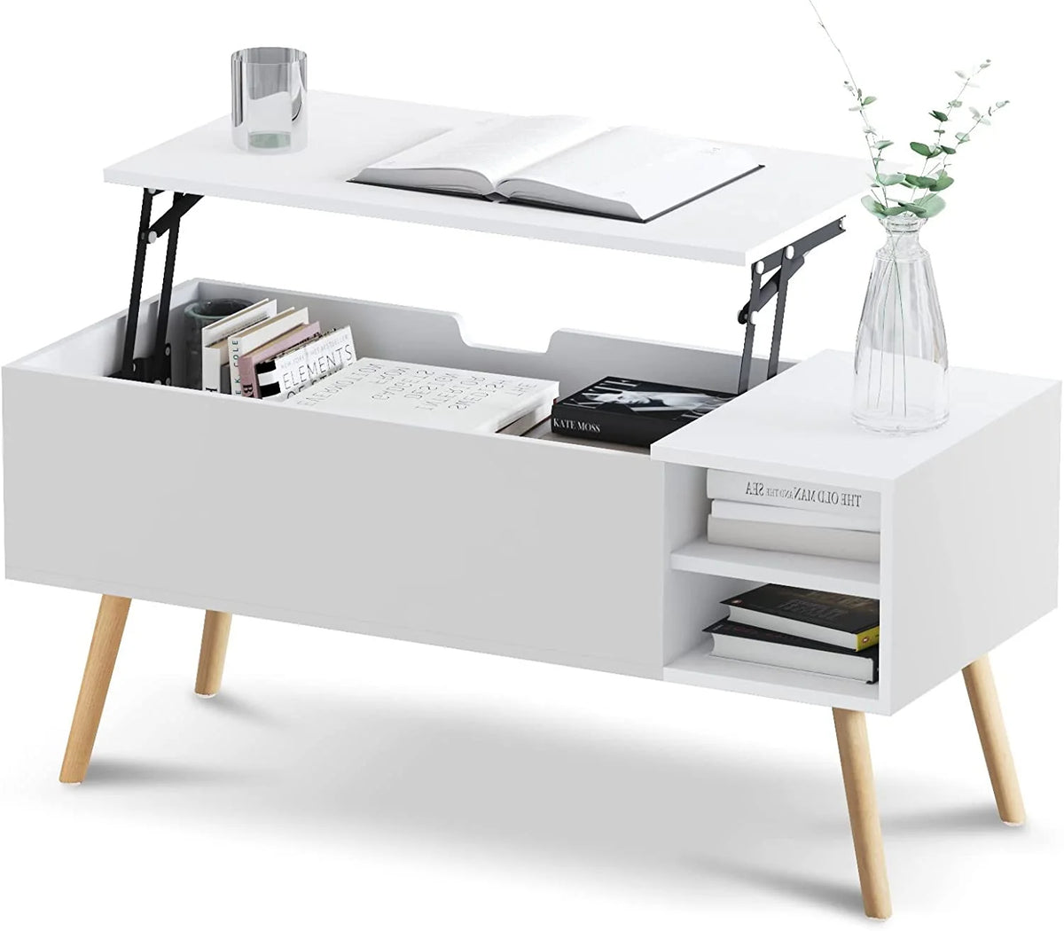 White Lift Top Coffee Table with Hidden Compartment T9566