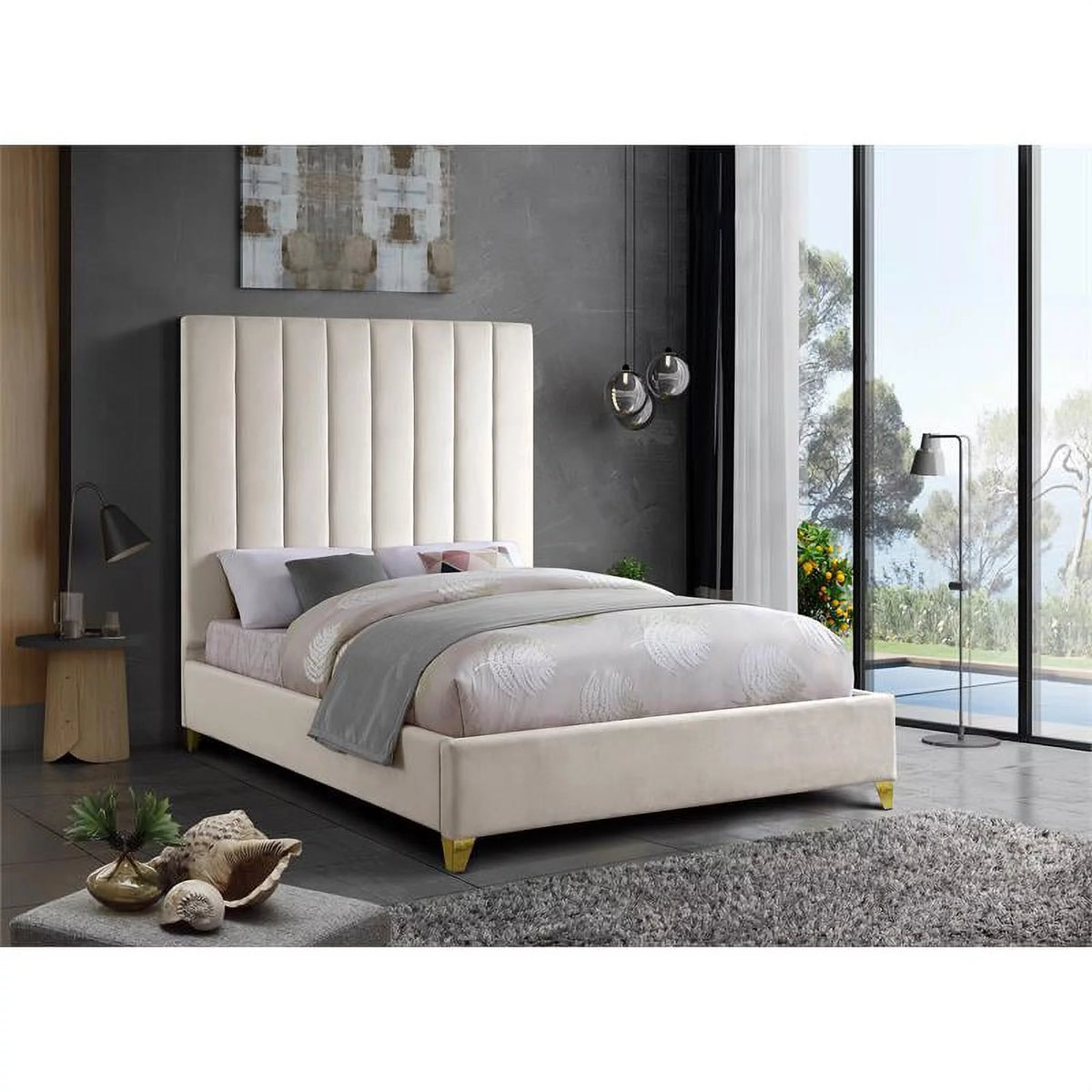 Velvet Queen Bed in Cream S280597