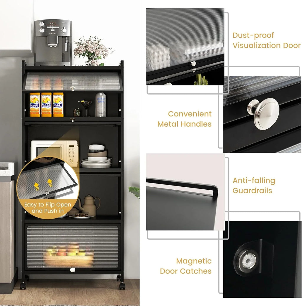 5-Tier Freestanding Kitchen Cabinet with 4 Rolling Casters R779175