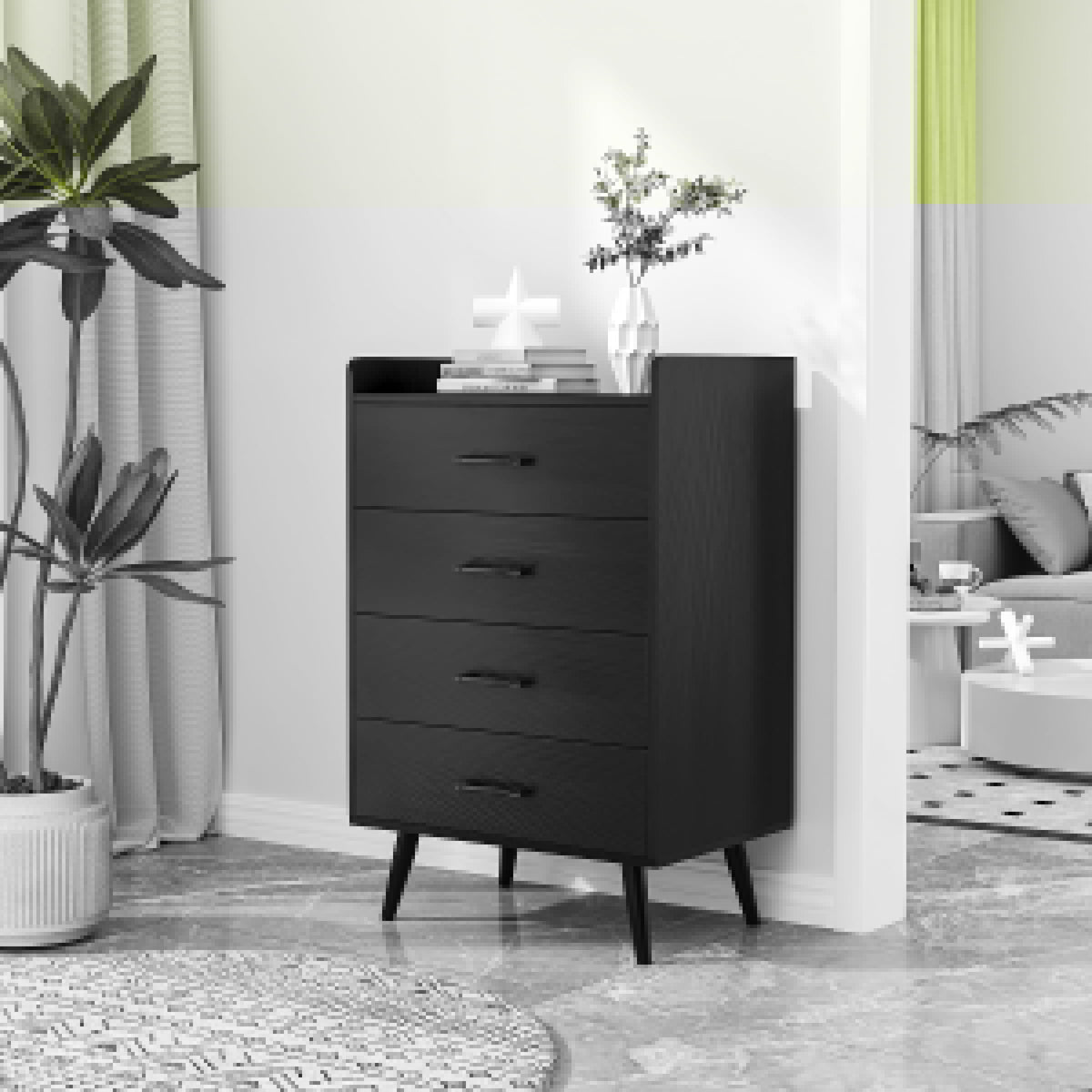 White 4 Drawer Wood Dresser P7209