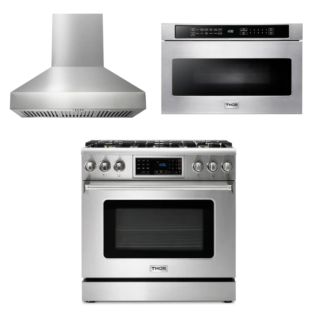 36 Gas Range, Range Hood, Microwave F450