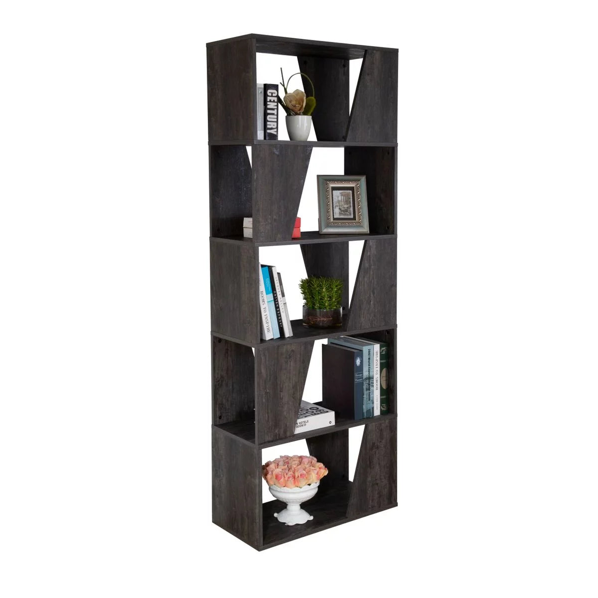 5-tier Wooden Bookcase in Washed Black Finish U97239