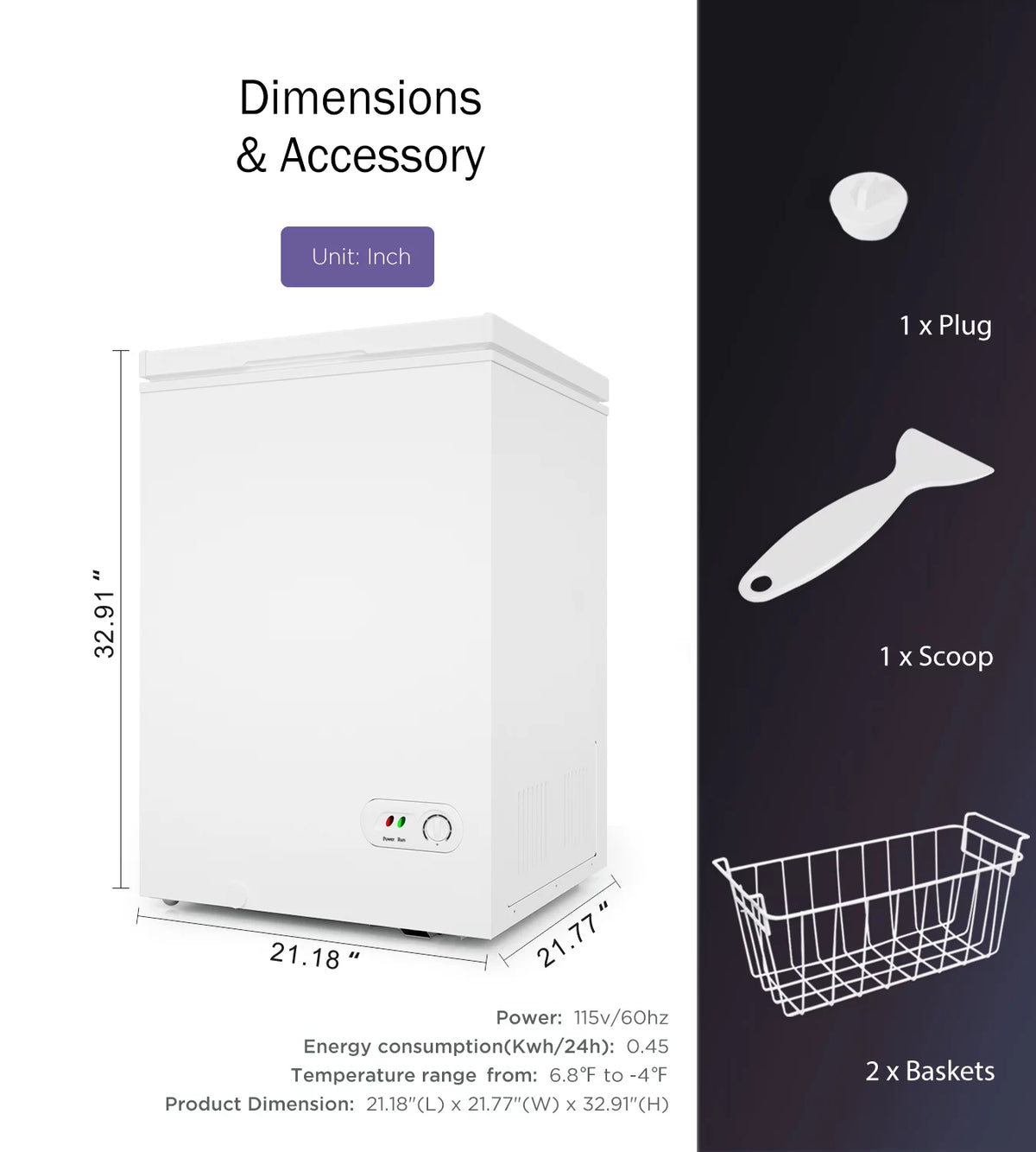 3.5 Cu Ft Compact Chest Freezer with 2 Removable Baskets R461752