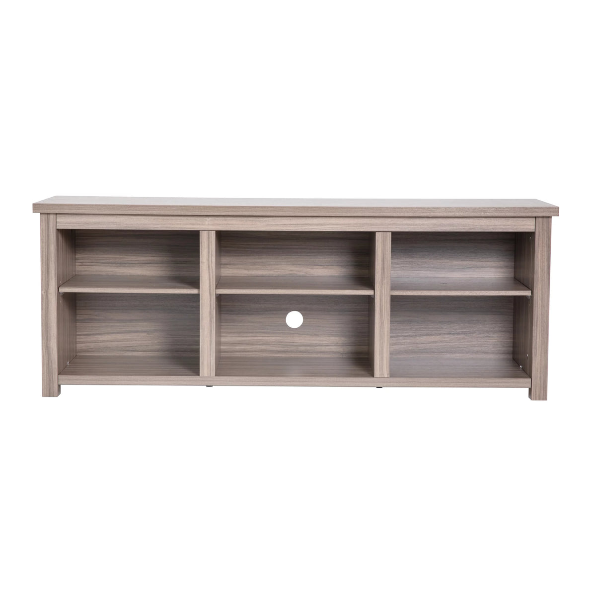 Gray Wash Oak Finish 65" Media Console with 6 Open Storage Shelves Q885