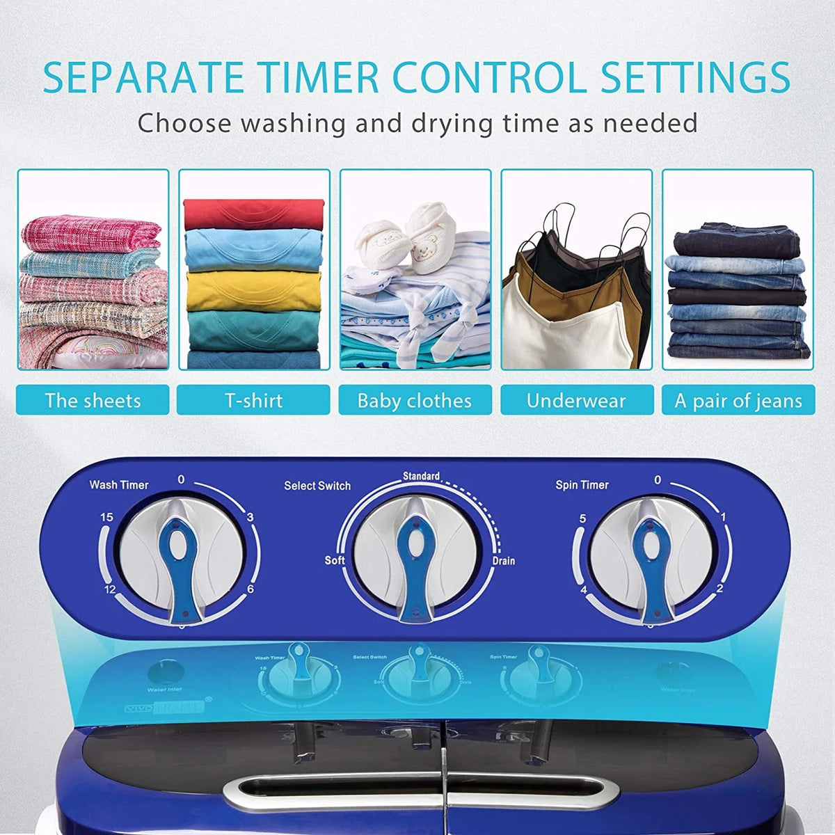 Portable 2 in 1 Twin Tub Mini Laundry Washer and Spin Dryer Combo 13.5lbs Black & White Z1219