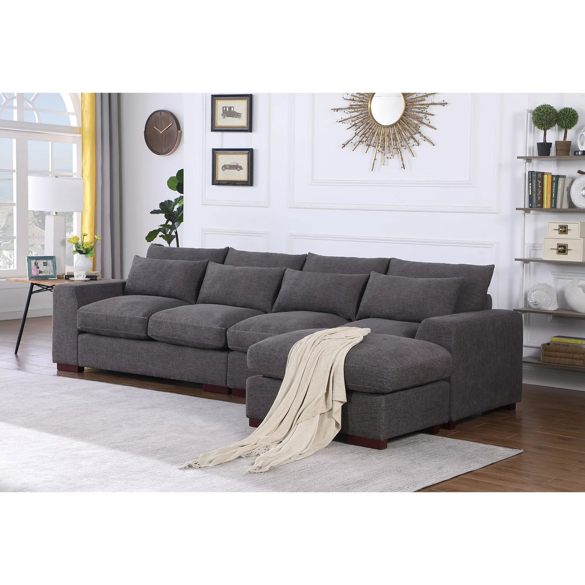 Dark Gray Fabric Modular Reversible Sectional Sofa & Ottoman E250