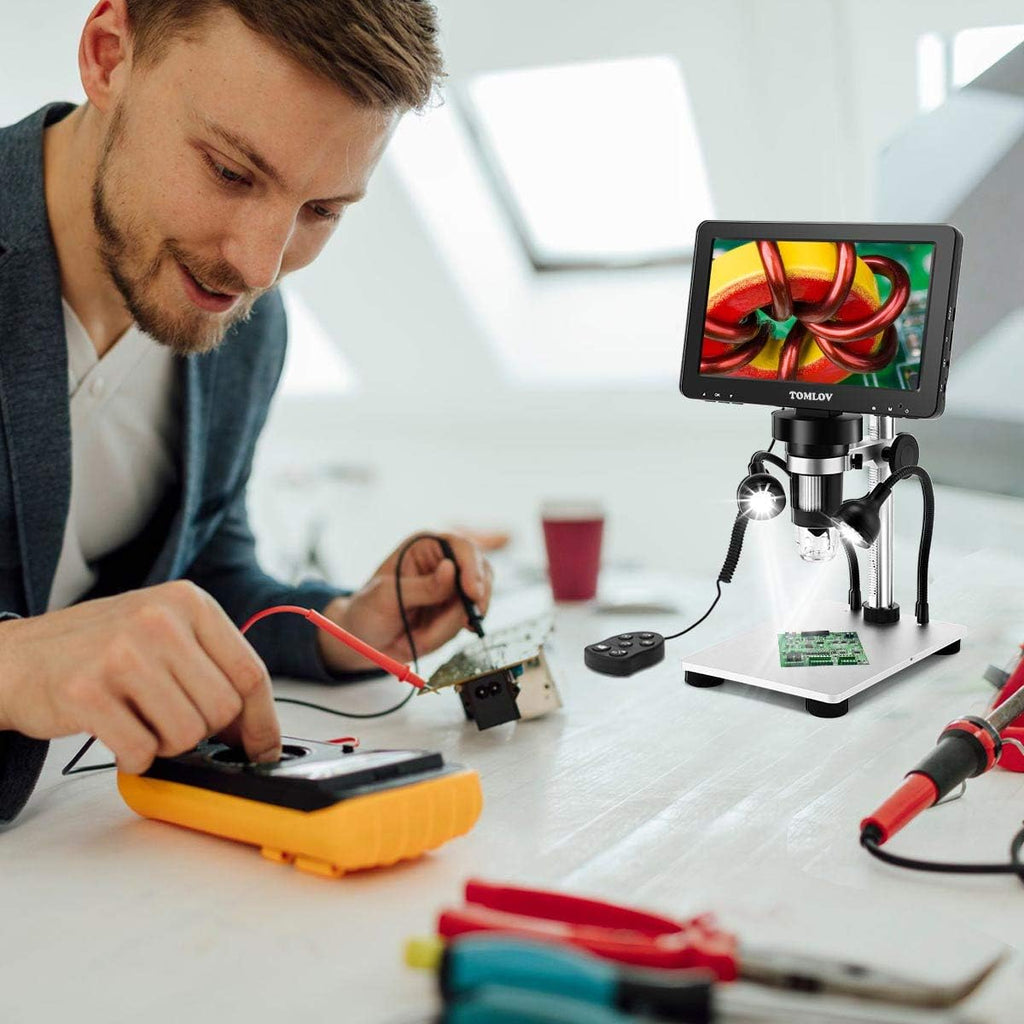7" LCD Digital Microscope 1200X 1080P 12MP with Metal Stand J651