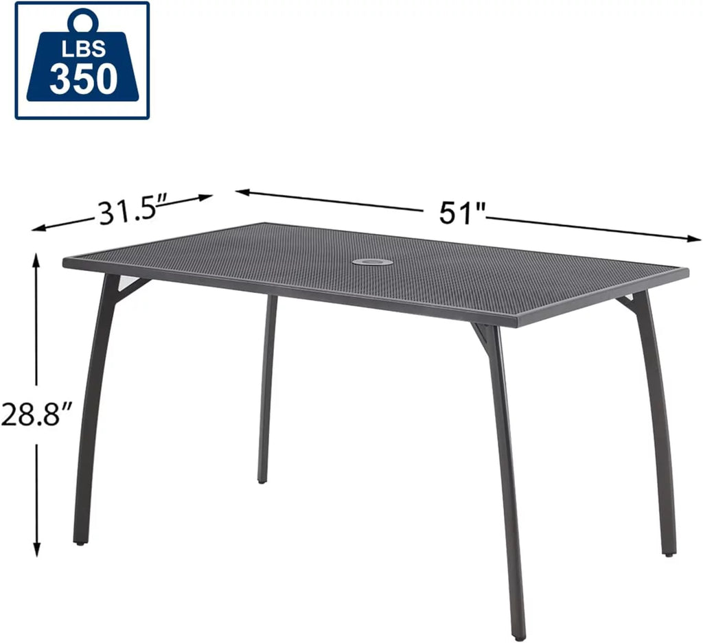 51x31 Black Metal Outdoor Dining Table with Umbrella Hole X2367