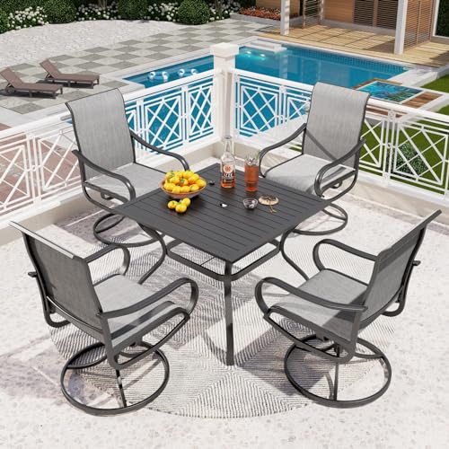 5 Pcs Outdoor Patio Dining Set with Swivel Chairs and Metal Dining Table X2263