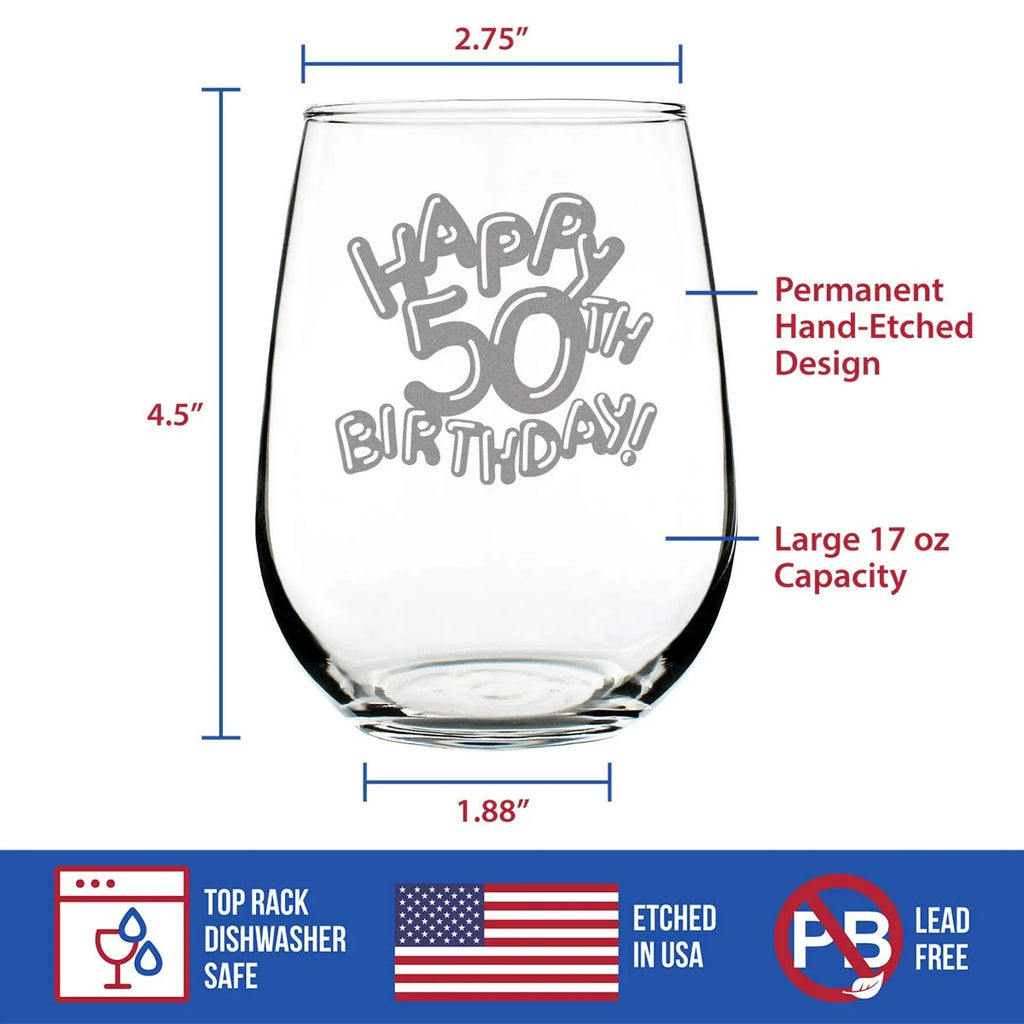 50Th Birthday Stemless Wine Glass 17 Oz T7413