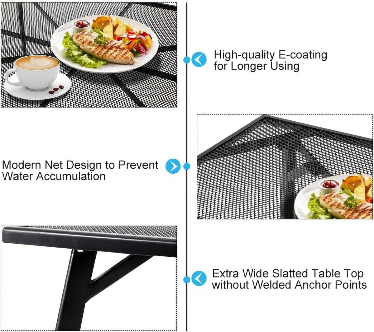 51x31 Black Metal Outdoor Dining Table with Umbrella Hole X2367