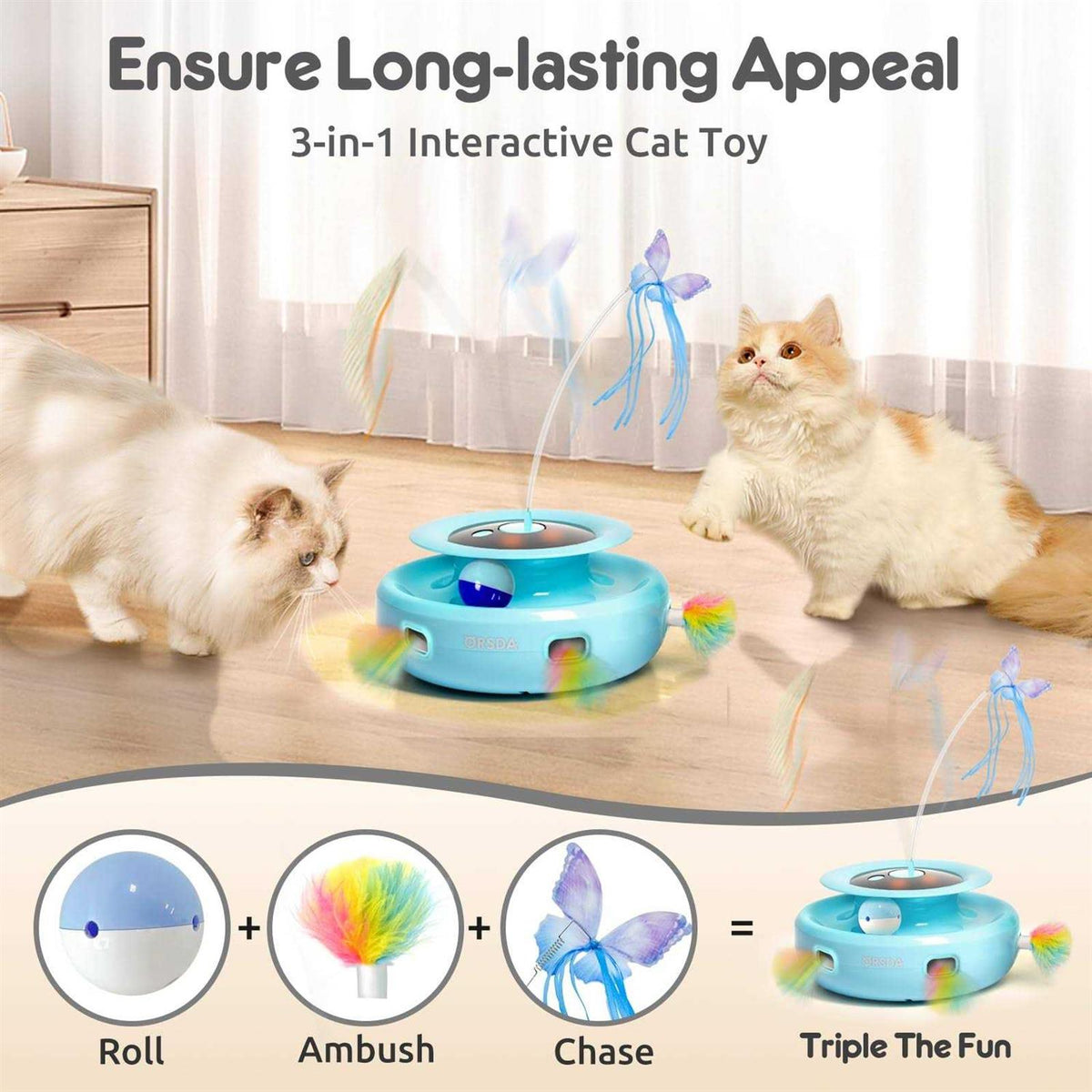 3-in-1 Rechargeable Interactive Cat Toys M644