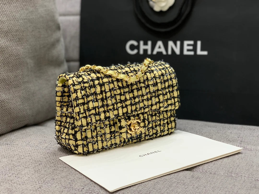 Yellow Tweed Mini Flap Bag Z445