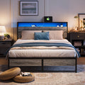 Full Size Platform Bed Frame with Headboard and Storage Shelves G631